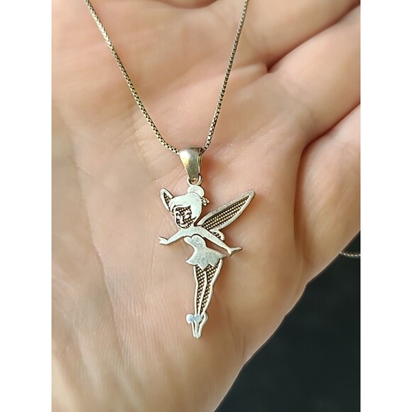 Disney 925 Sterling Silver Tinker Bell Pendant Necklace Vintage Italy JCM - Picture 1 of 10